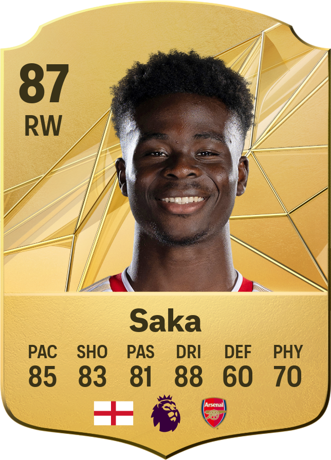 Bukayo Saka 87 RW resmi EA FC 26 kartı